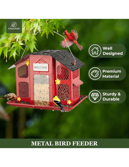 Comedero para Aves Kingsyard Rojo con Techo Impermeable 1.8kg Comedero para Aves Kingsyard Rojo con Techo Impermeable 1.8kg