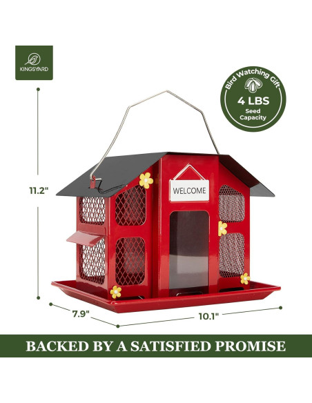 Comedero para Aves Kingsyard Rojo con Techo Impermeable 1.8kg Comedero para Aves Kingsyard Rojo con Techo Impermeable 1.8kg