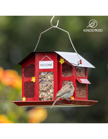 Comedero para Aves Kingsyard Rojo con Techo Impermeable 1.8kg Comedero para Aves Kingsyard Rojo con Techo Impermeable 1.8kg