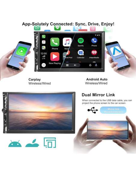 Estéreo Doble Din Inalámbrico Emeito 7" con CarPlay y Android Auto Estéreo Doble Din Inalámbrico Emeito 7" con CarPlay y Android Auto