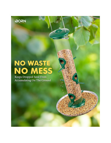 Comedero para Aves iBorn 6 Puertos Metal Verde 35.56 cm