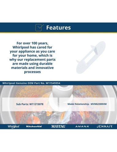 Bezel de Cerradura Tapa Lavadora Carga Superior Whirlpool W11545554