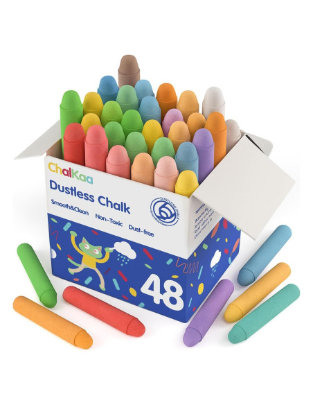 Tiza Sin Polvo ChalKaa 48PCS Borrable para Niños Multicolor Tiza Sin Polvo ChalKaa 48PCS Borrable para Niños Multicolor