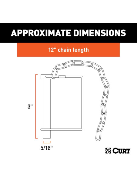 Pasador de Seguridad CURT 25035 con Cadena 30.48 cm Zinc Pasador de Seguridad CURT 25035 con Cadena 30.48 cm Zinc