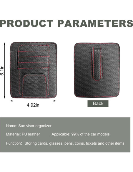 Organizador de Visera de Sol para Auto Yourkar 2 PCS Cuero Organizador de Visera de Sol para Auto Yourkar 2 PCS Cuero