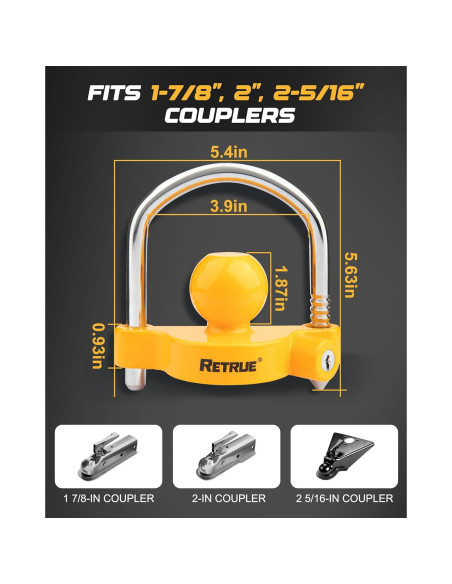Cerradura Universal para Acoplador de Remolque RETRUE RTL002 Amarillo Cerradura Universal para Acoplador de Remolque RETRUE RTL002 Amarillo