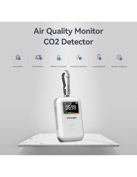 Mini Monitor de CO2 Vitalight, Calidad del Aire Portátil 900mAh Mini Monitor de CO2 Vitalight, Calidad del Aire Portátil 900mAh