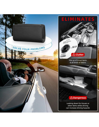 Basurero de Coche Zmoso Plegable de Cuero Negro 1.89L