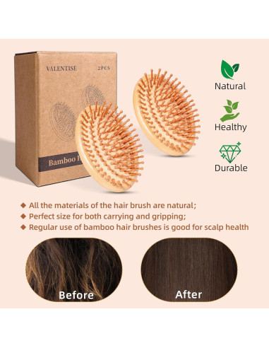 Cepillo de Pelo de Bambú VALENTISE Sin Mango - 2 Unidades