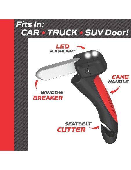 Asa de puerta Car Cane Emson con linterna LED y rompeventanas Asa de puerta Car Cane Emson con linterna LED y rompeventanas