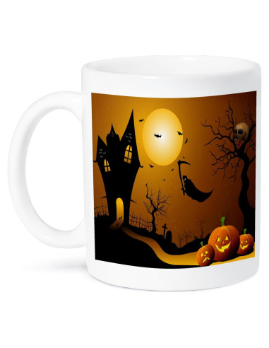 Taza de Cerámica 3dRose Halloween 15 oz con Calabazas y Murciélagos