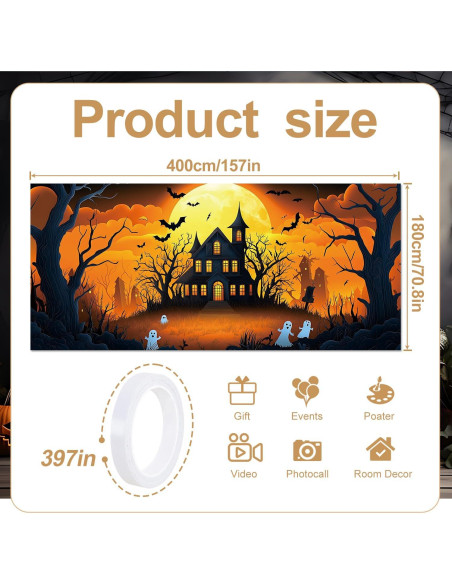 Banner de Puerta de Garaje Halloween THISFIND 3.96x1.83m Banner de Puerta de Garaje Halloween THISFIND 3.96x1.83m