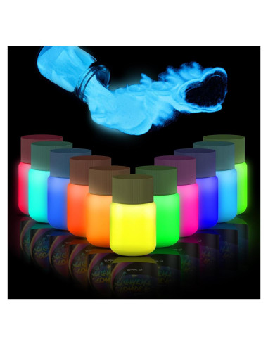 Polvo Luminiscente en la Oscuridad Zdspoxy - Set 12 Colores 240g