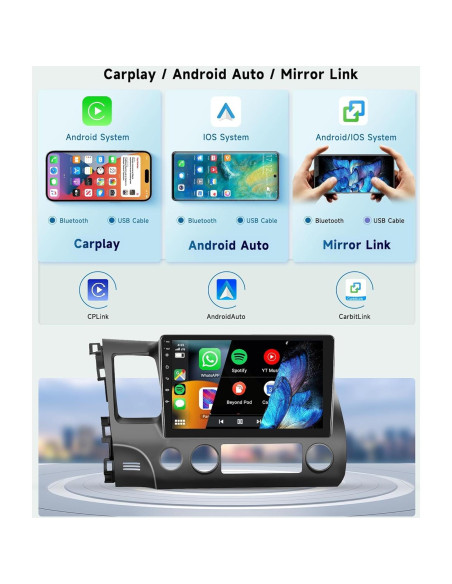 Estéreo de Coche Android 13 Podofo 10.1" 8 Núcleos 6G+128G para Honda Civic 2006-2011 Estéreo de Coche Android 13 Podofo 10.1" 8 Núcleos 6G+128G para Honda Civic 2006-2011