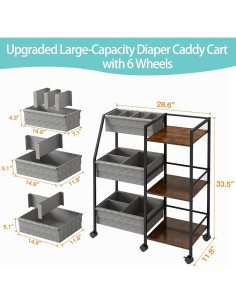 Carro Organizador de Pañales Marbyraz 3 Niveles Móvil Gris 2