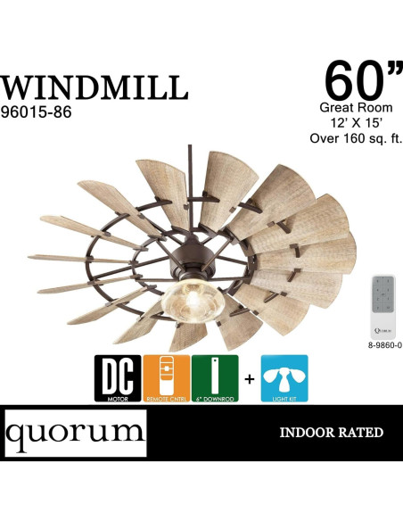 Ventilador de Techo Quorum 96015-86 Molino de Viento 60" LED Bronce Ventilador de Techo Quorum 96015-86 Molino de Viento 60" LED Bronce