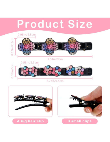 8 Clips de Cabello Trenzados KUAOOAUK con Rhinestones Coloridos