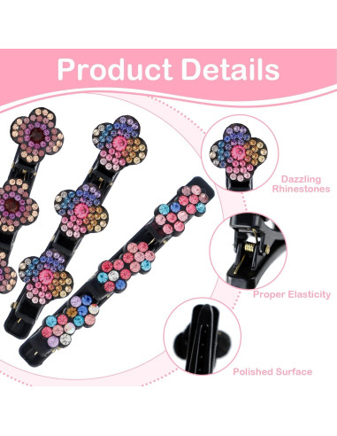 8 Clips de Cabello Trenzados KUAOOAUK con Rhinestones Coloridos
