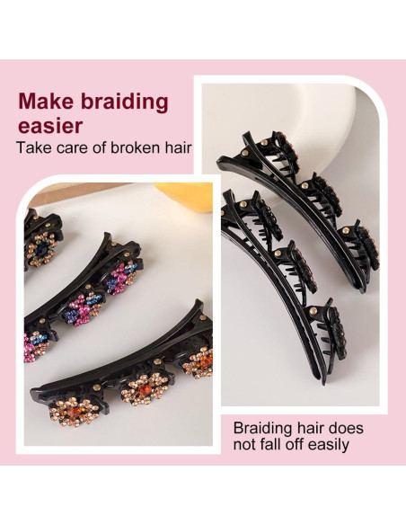 Clips de Pelo Trenzados Pousbo con Piedras Brillantes - 2 Pcs Clips de Pelo Trenzados Pousbo con Piedras Brillantes - 2 Pcs
