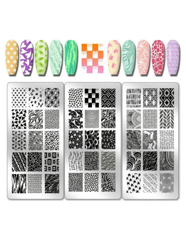 Placas de Estampado de Uñas PH PandaHall 3pcs 12x6 cm