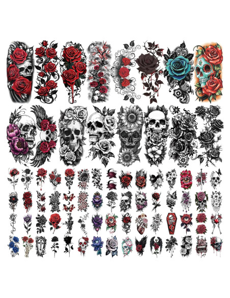 77 Tatuajes Temporales KJYIOY Flores y Calaveras Impermeables 77 Tatuajes Temporales KJYIOY Flores y Calaveras Impermeables