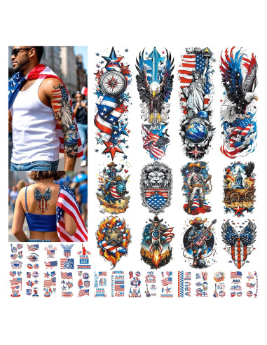 Tatuajes Temporales Patrióticos VERKSTAD 32 Hojas 4 de Julio