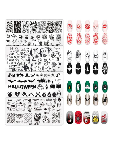Juego de 4 Placas de Estampado de Uñas Halloween ALIBBON