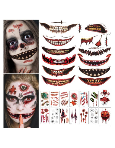 Tatuajes Temporales de Halloween WdrKo 26 PCS para Adultos