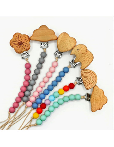 Clip de Chupete de Madera 2 Pack para Niña - Diseño de Perlas