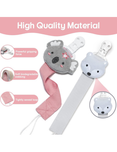 Clip de Chupete TYRY.HU para Niñas - 2 Piezas Koala y Zorro