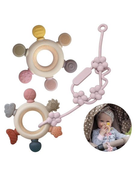 3 Anillos de Dentición para Bebés - Silicona y Madera - Gris 3 Anillos de Dentición para Bebés - Silicona y Madera - Gris