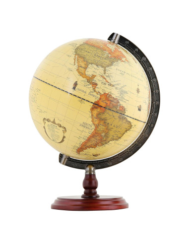 Globo Antiguo ANNOVA 25 cm con Base de Madera Caoba