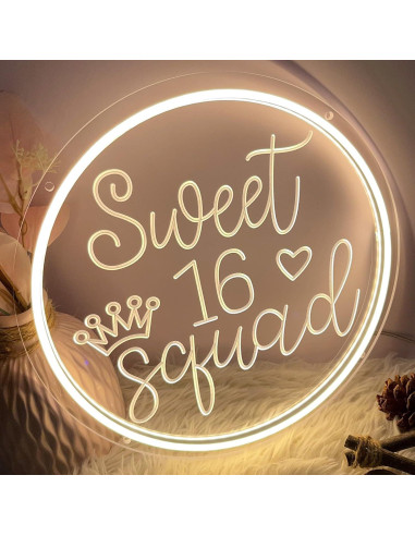 Cartel de Neón LED Sweet 16 Decoración 30x30cm ZPLNOSIN