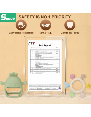 Socub Juguetes de Dentición para Bebés 0-12 Meses - Silicona y Madera