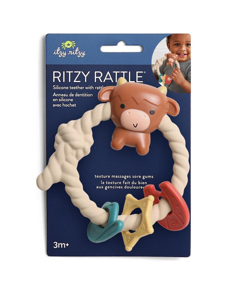 Mordedor de Silicona Itzy Ritzy con Sonajero Vaca 3 Meses+ Mordedor de Silicona Itzy Ritzy con Sonajero Vaca 3 Meses+