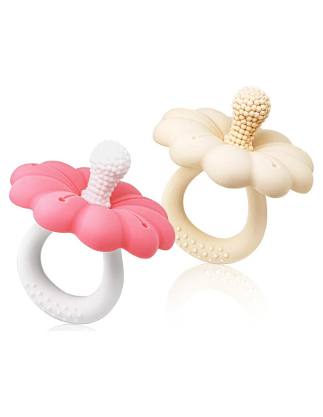 2 Juguetes de Dentición Silicona Grado Alimenticio Rosa Caramelo