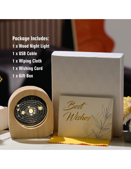 Luz Nocturna 3D de Madera Sistema Solar Ornalrist 7.5x8.5cm Luz Nocturna 3D de Madera Sistema Solar Ornalrist 7.5x8.5cm