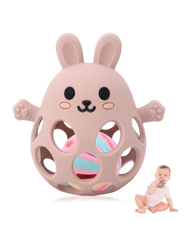 Mordedor de Silicona para Bebés Sichy - Conejo Rosa 0-6 Meses