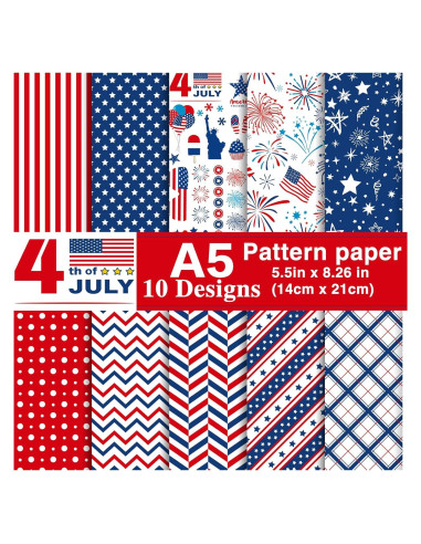 Conjunto de Papel Patrón 4 de Julio Morcheiong 60 Hojas A5