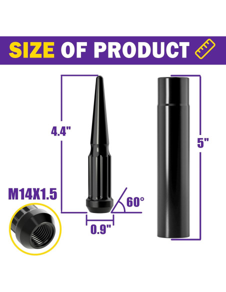 Juego de 24 Tuercas de Pico M14x1.5 Negras HOWBOW Juego de 24 Tuercas de Pico M14x1.5 Negras HOWBOW