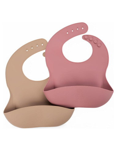Babero de Silicona 2-Pack Grado Alimenticio Ajustable