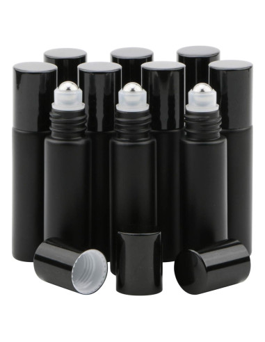 Botellas de vidrio con rodillo Kesell 10 ml - Paquete de 10 negras