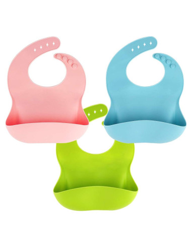 Paquete de 3 Baberos de Silicona Impermeables para Bebés