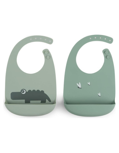 Baberos de Silicona Croco Verde Done by Deer 2-Pack Ajustables