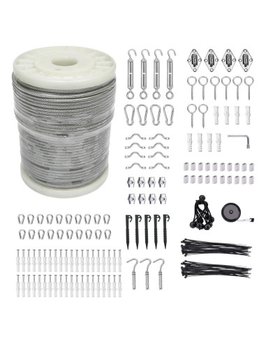 Kit de Cuerda de Alambre Unicaravan 1/8" 200FT Acero Inoxidable
