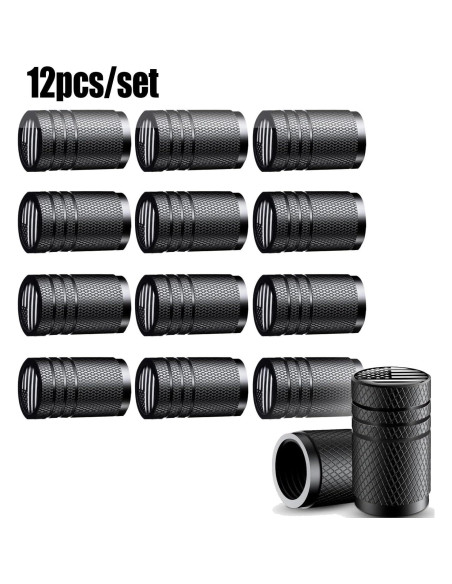 Cubiertas de Válvula de Neumático Amasodaon 12PCS Aluminio Negro Cubiertas de Válvula de Neumático Amasodaon 12PCS Aluminio Negro