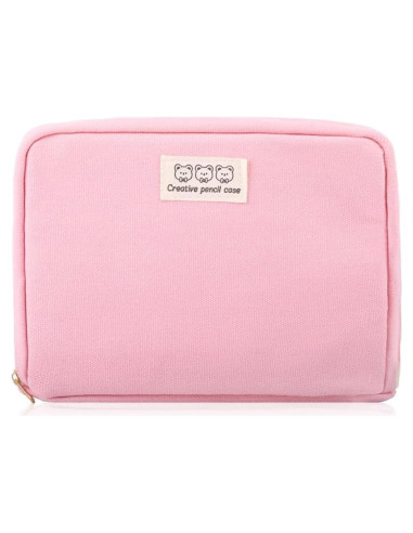 Estuche de Lápices iSuperb Rosa Claro Gran Capacidad 3 Bolsillos
