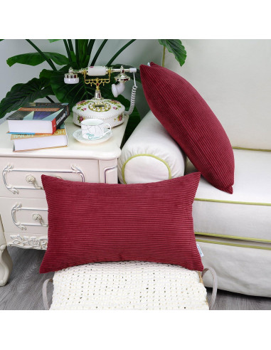 Funda de Cojín CaliTime Pack de 2 30x50 cm Rojo Oscuro