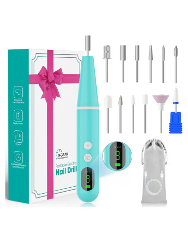 Taladro de Uñas Inalámbrico MEOUNEQU 12PCS, 9 Velocidades