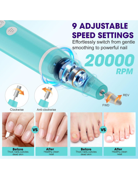 Taladro de Uñas Inalámbrico MEOUNEQU 12PCS, 9 Velocidades Taladro de Uñas Inalámbrico MEOUNEQU 12PCS, 9 Velocidades